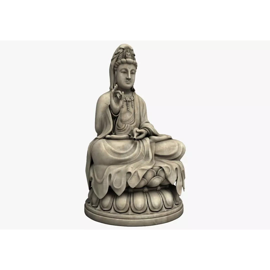 Kwan Yin Bodhisattva Statue 3D Model – High Poly PBR Game Asset, FBX - View 2