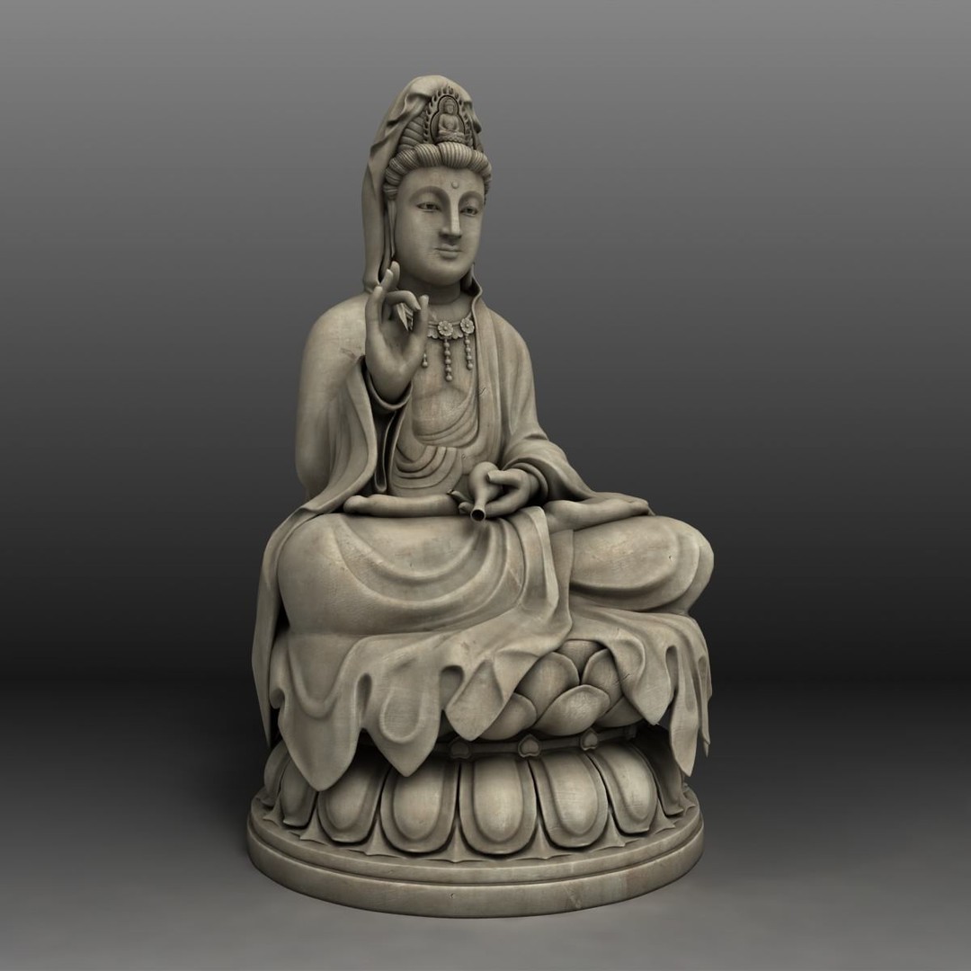 Kwan Yin Bodhisattva Statue 3D Model – High Poly PBR Game Asset, FBX - View 3