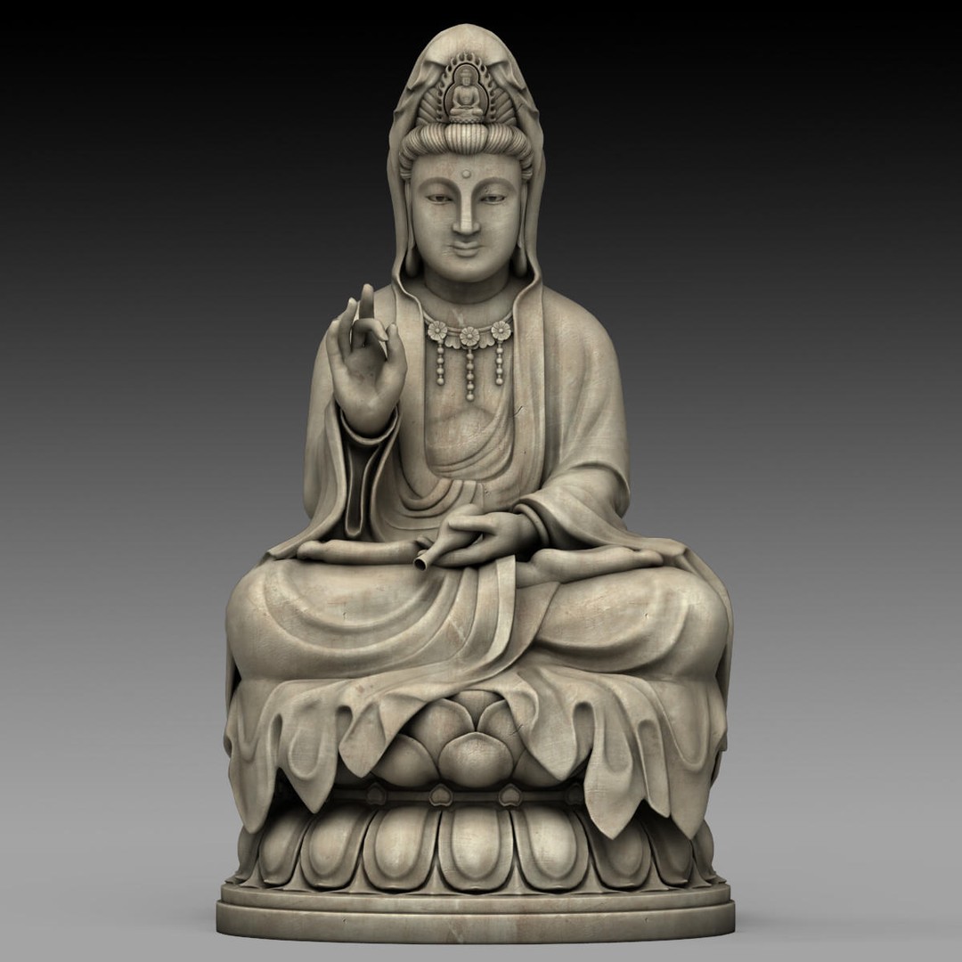 Kwan Yin Bodhisattva Statue 3D Model – High Poly PBR Game Asset, FBX - View 4
