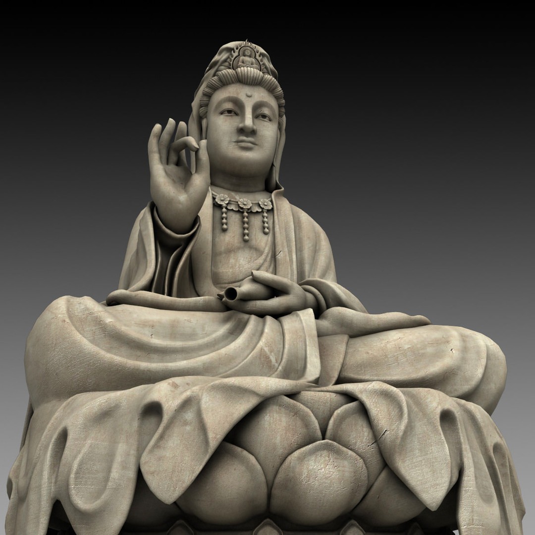 Kwan Yin Bodhisattva Statue 3D Model – High Poly PBR Game Asset, FBX - View 5