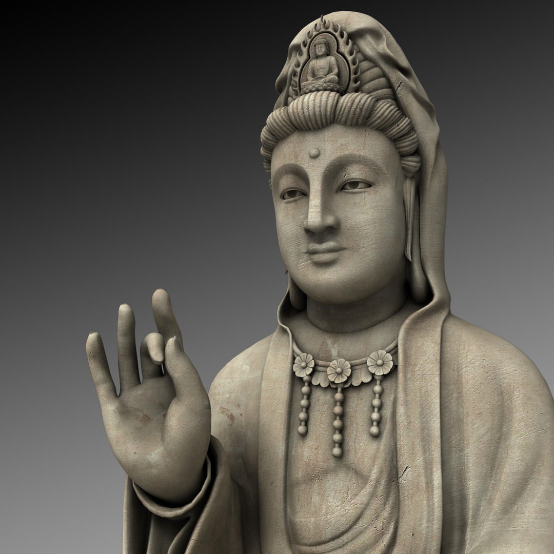 Kwan Yin Bodhisattva Statue 3D Model – High Poly PBR Game Asset, FBX - View 6