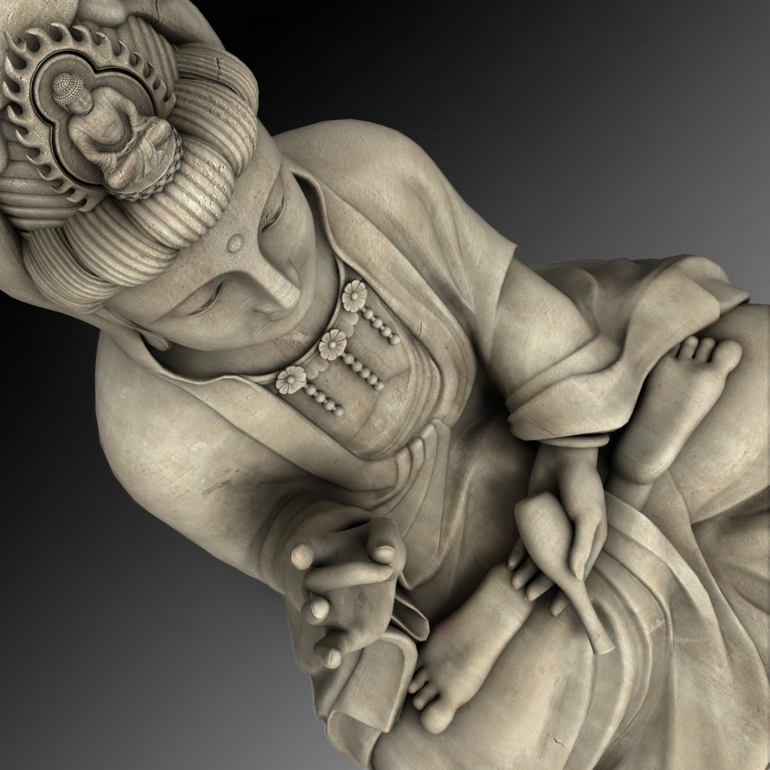 Kwan Yin Bodhisattva Statue 3D Model – High Poly PBR Game Asset, FBX - View 7