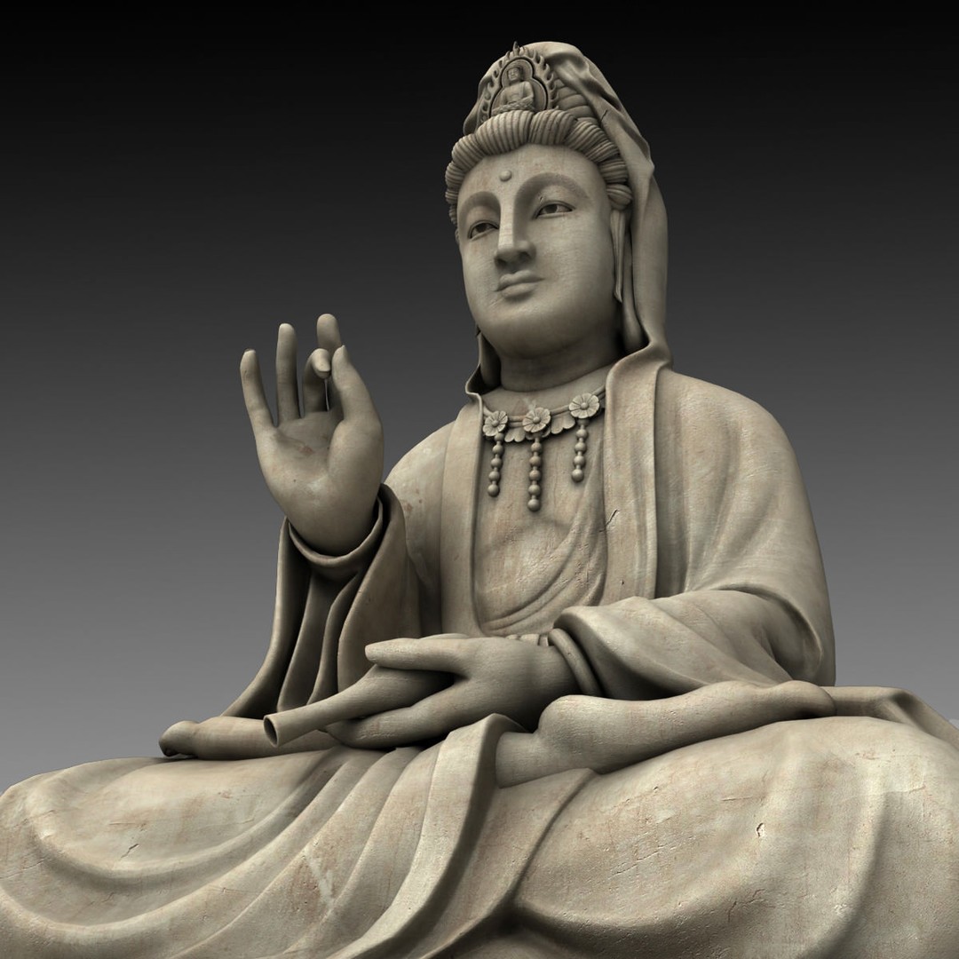 Kwan Yin Bodhisattva Statue 3D Model – High Poly PBR Game Asset, FBX - View 8