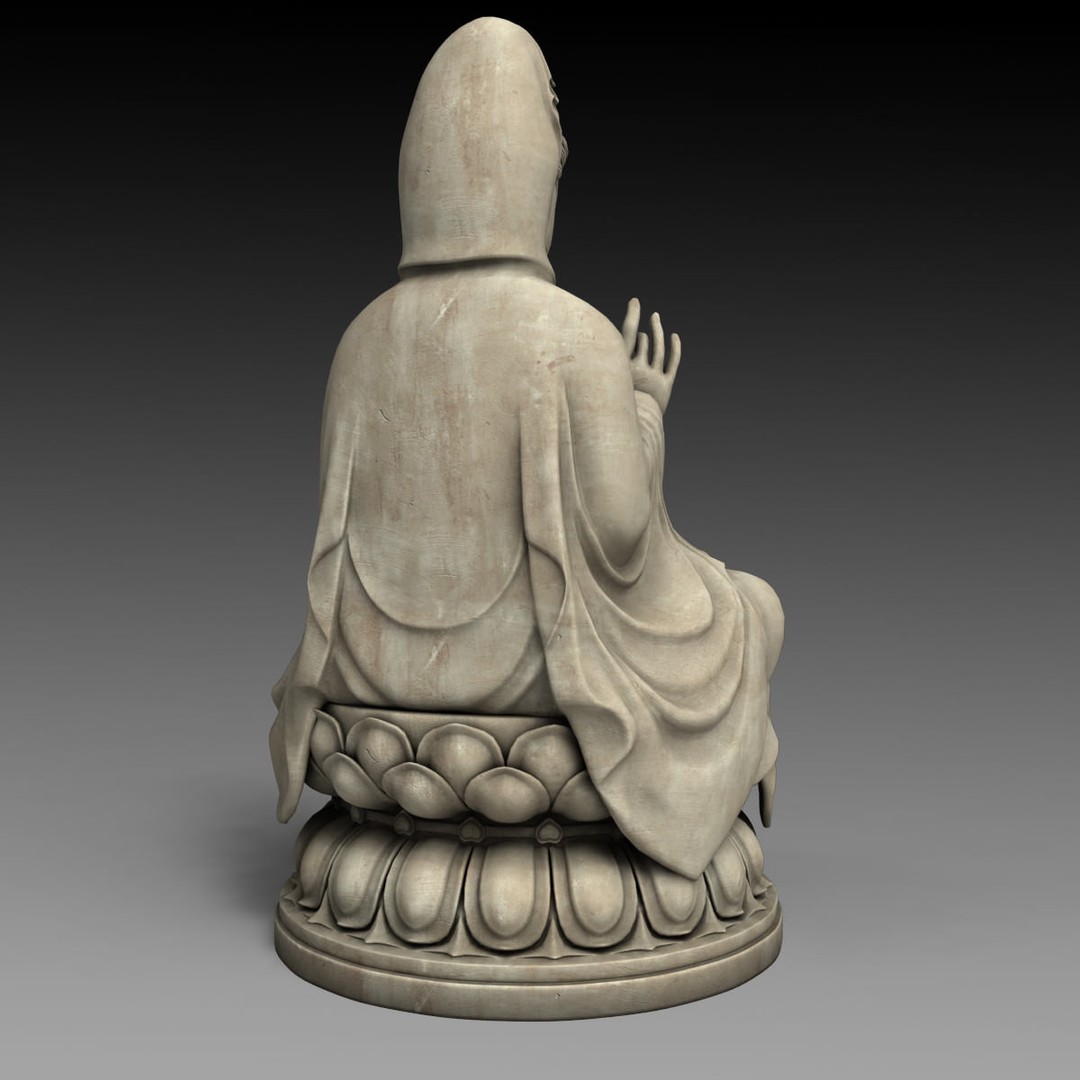 Kwan Yin Bodhisattva Statue 3D Model – High Poly PBR Game Asset, FBX - View 9