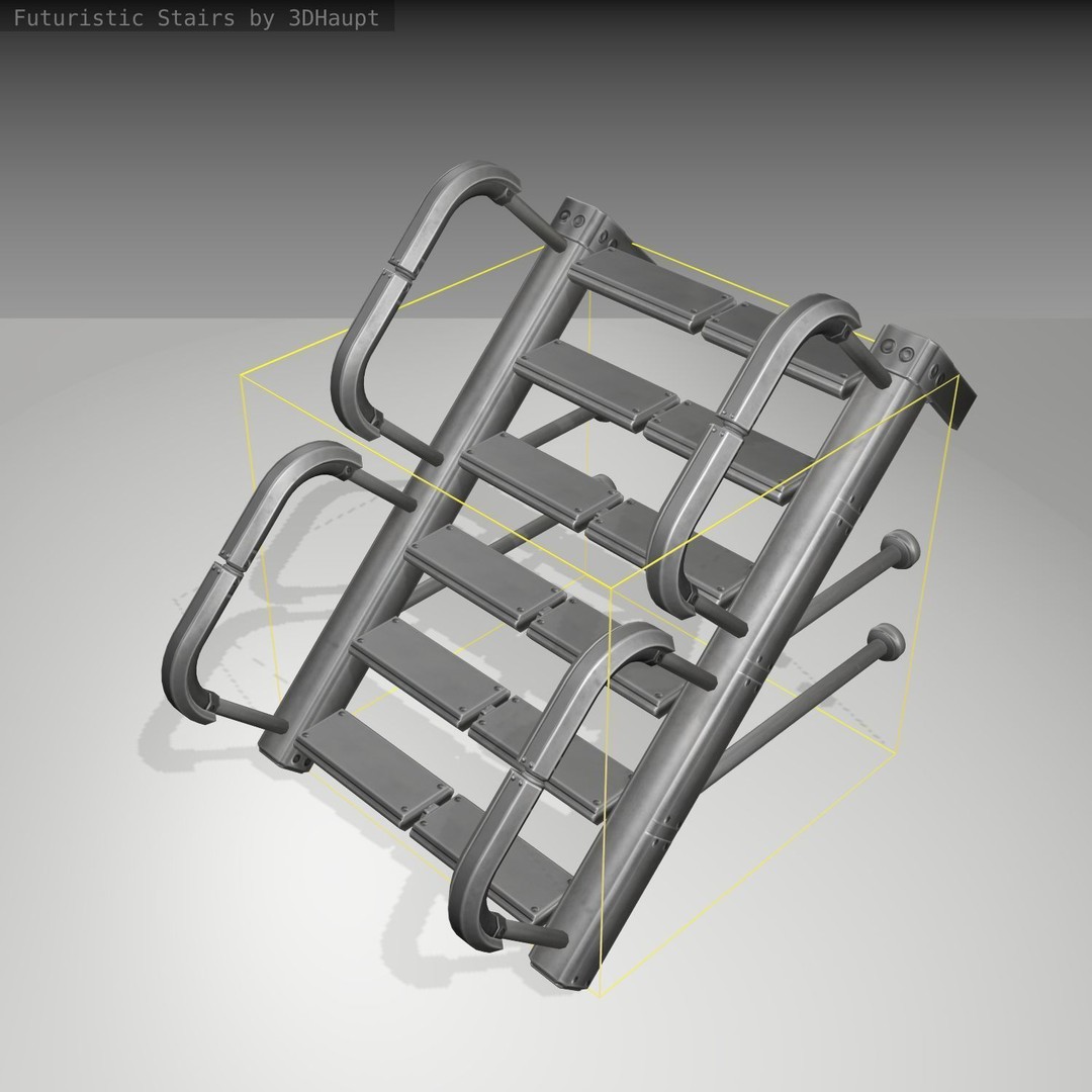 Futuristic Stairs 3D Model – Low Poly Game Asset, PBR Textures