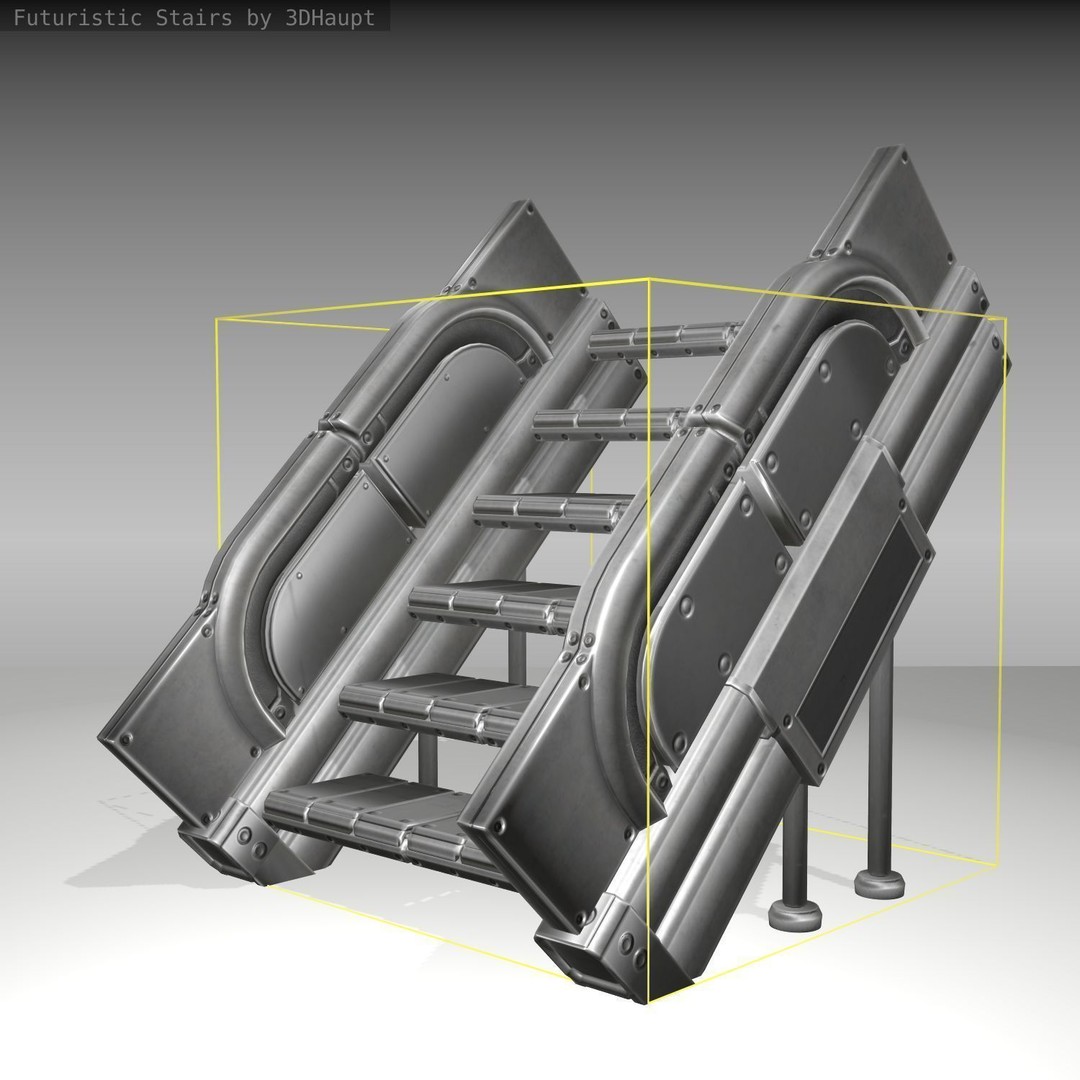 Futuristic Stairs 3D Model – Low Poly Game Asset, PBR Textures - View 10