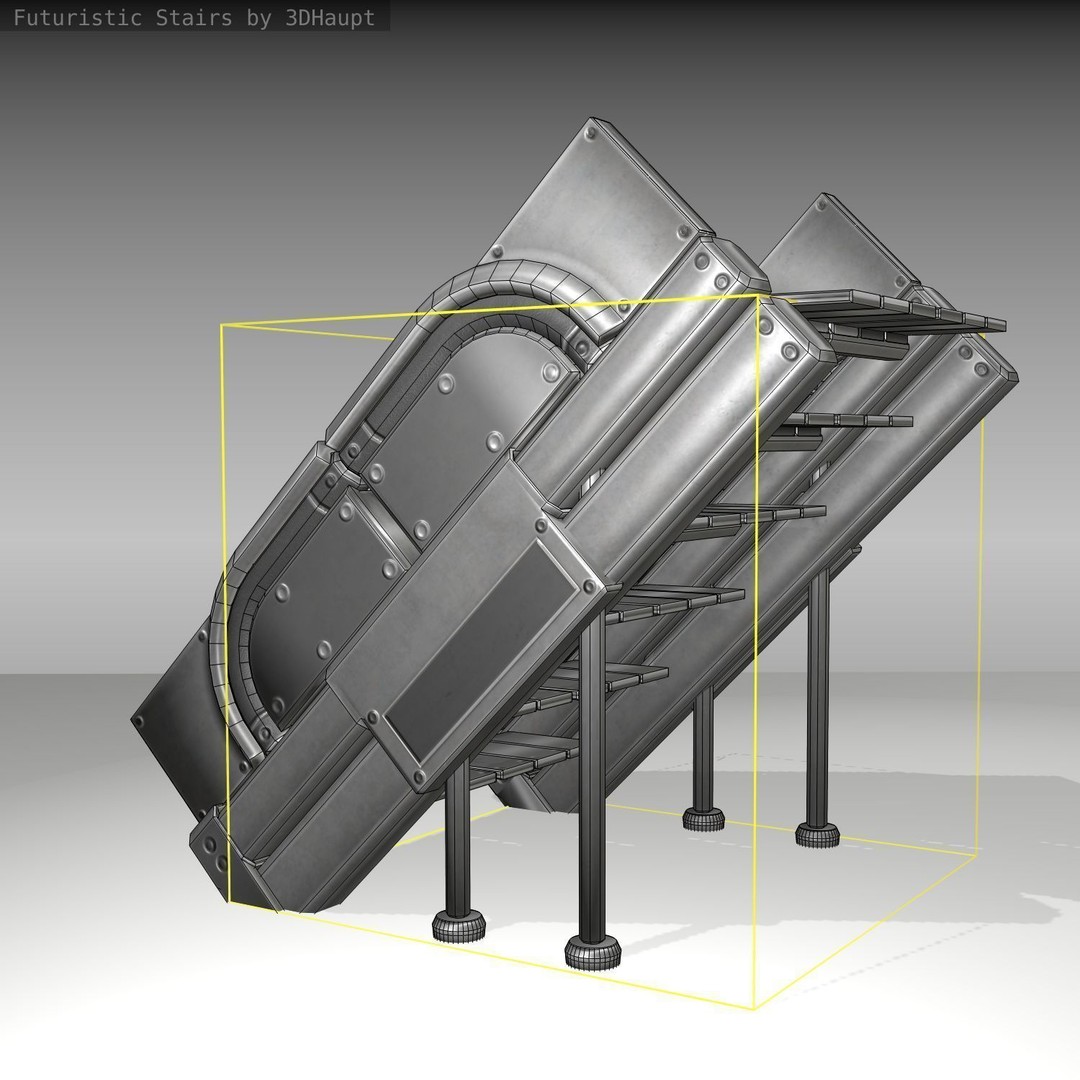 Futuristic Stairs 3D Model – Low Poly Game Asset, PBR Textures - View 11