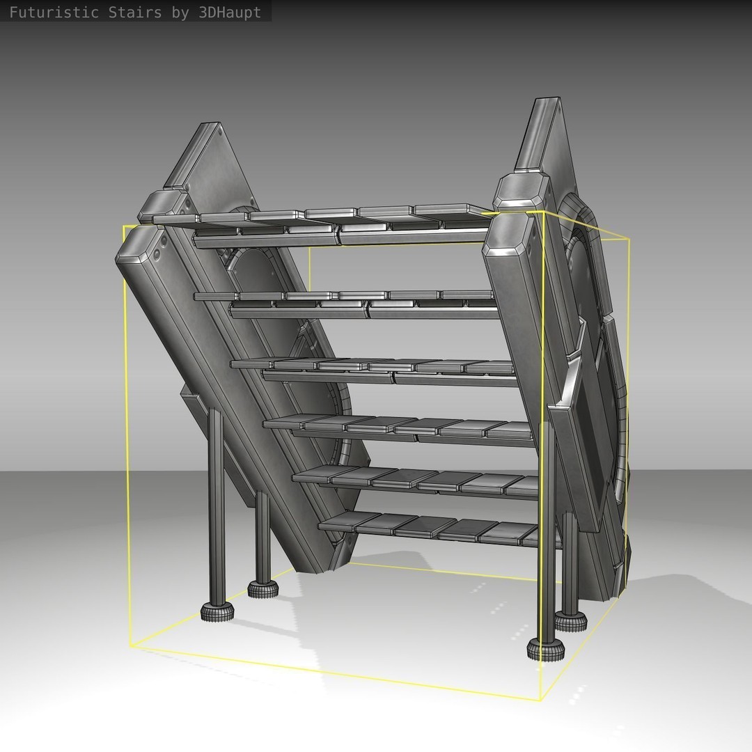 Futuristic Stairs 3D Model – Low Poly Game Asset, PBR Textures - View 12