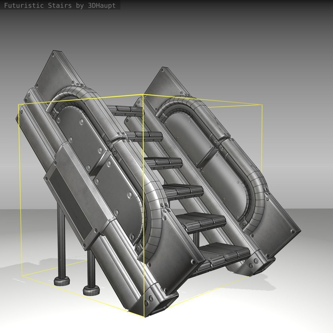 Futuristic Stairs 3D Model – Low Poly Game Asset, PBR Textures - View 14