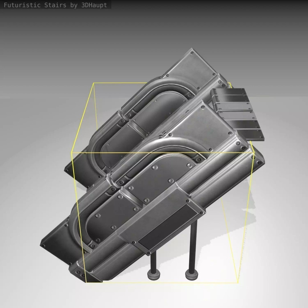Futuristic Stairs 3D Model – Low Poly Game Asset, PBR Textures - View 2