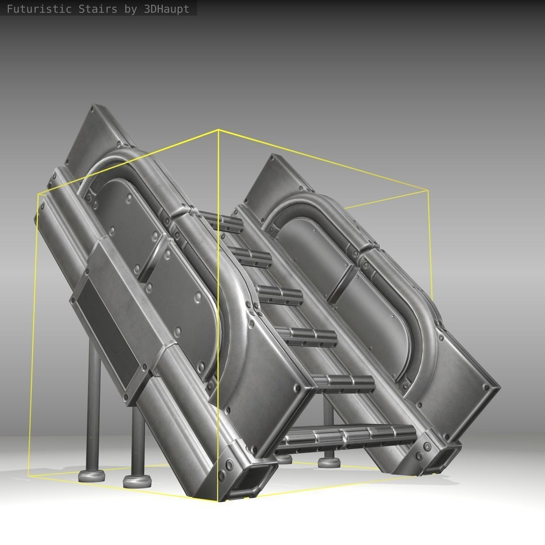Futuristic Stairs 3D Model – Low Poly Game Asset, PBR Textures - View 23