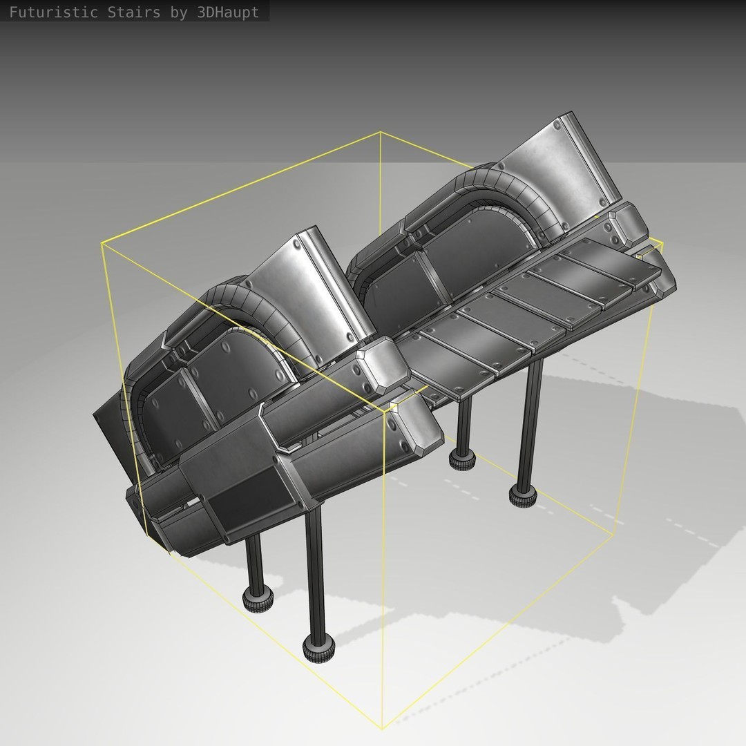 Futuristic Stairs 3D Model – Low Poly Game Asset, PBR Textures - View 3