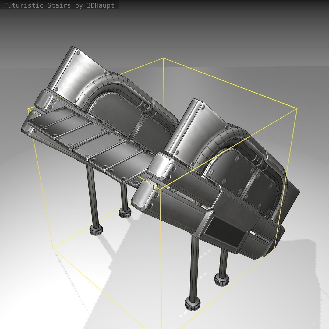 Futuristic Stairs 3D Model – Low Poly Game Asset, PBR Textures - View 5
