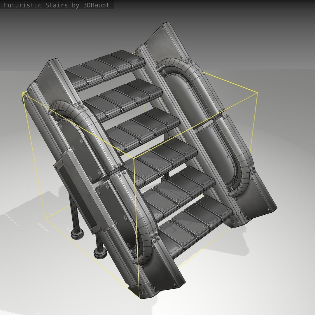 Futuristic Stairs 3D Model – Low Poly Game Asset, PBR Textures - View 7
