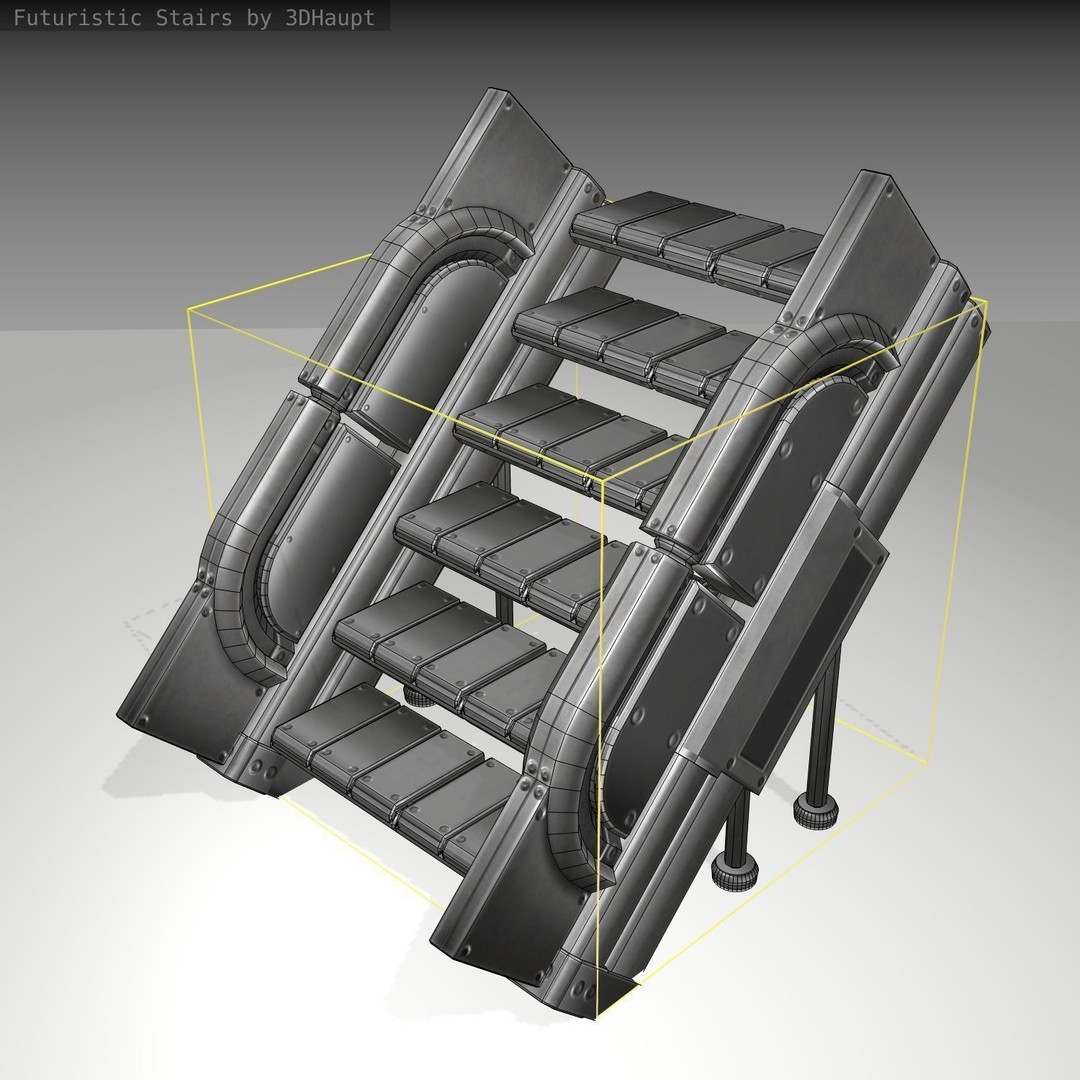 Futuristic Stairs 3D Model – Low Poly Game Asset, PBR Textures - View 9