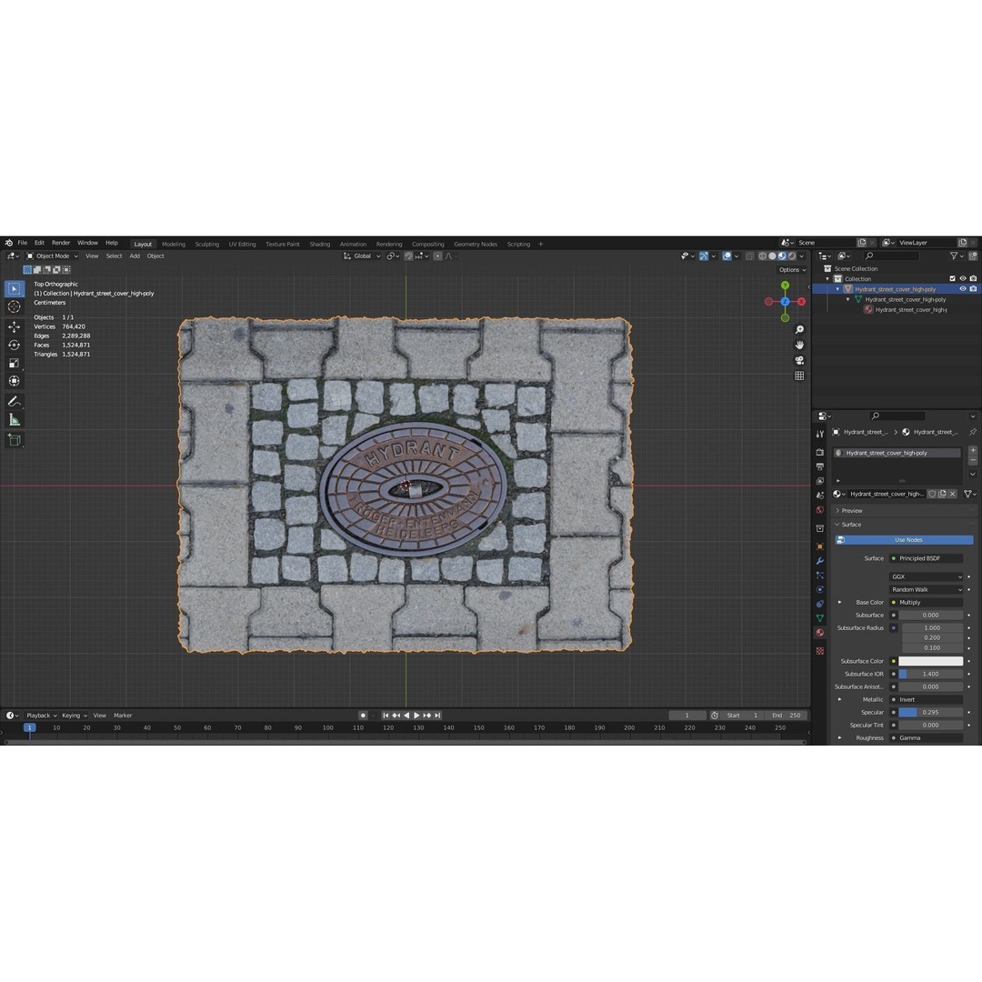 Hydrant Street Cover 3D Model – High Poly, PBR Textures, Blender, FBX - View 23