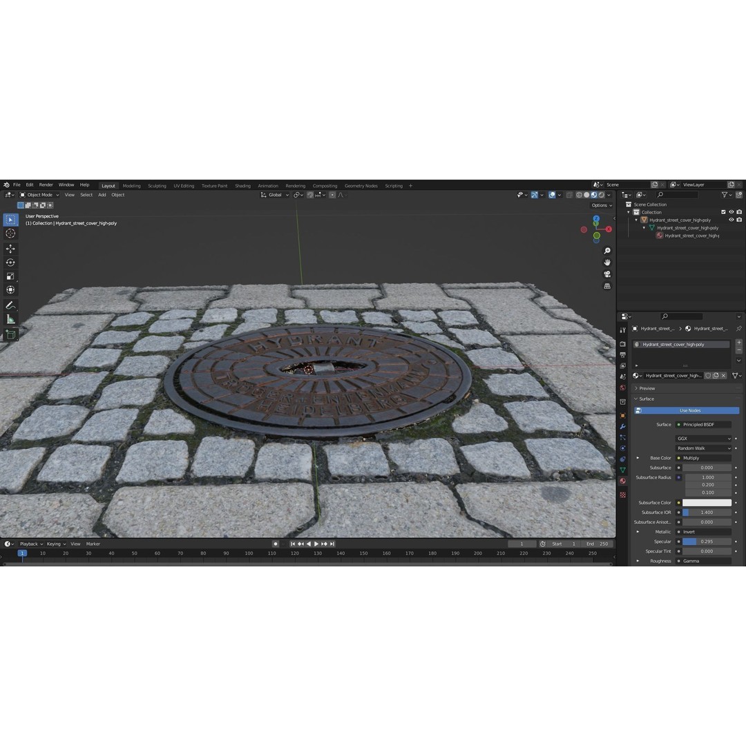 Hydrant Street Cover 3D Model – High Poly, PBR Textures, Blender, FBX - View 24