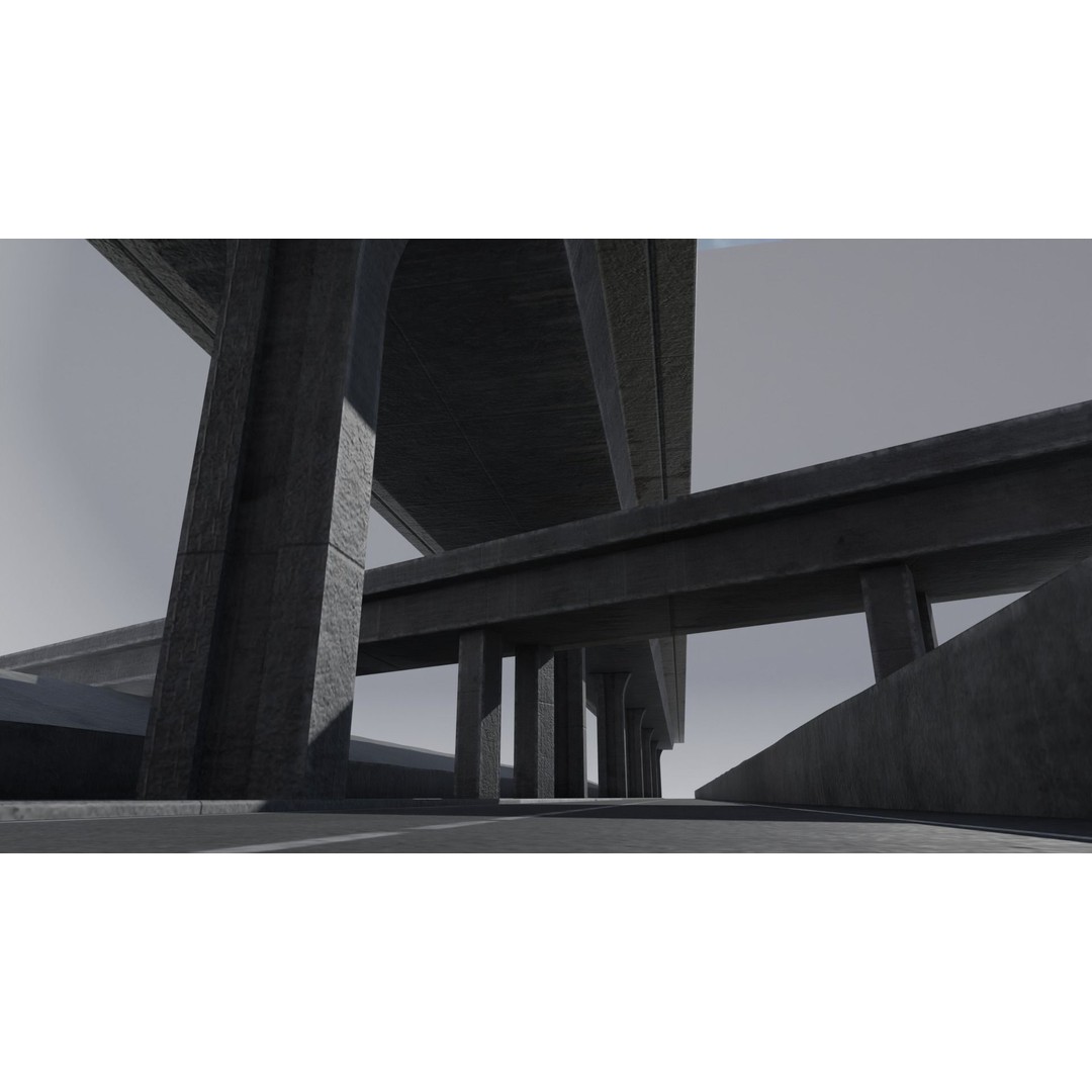 Dystopian Highway Scene 3D Model – Low Poly Environment with PBR Textures - View 12