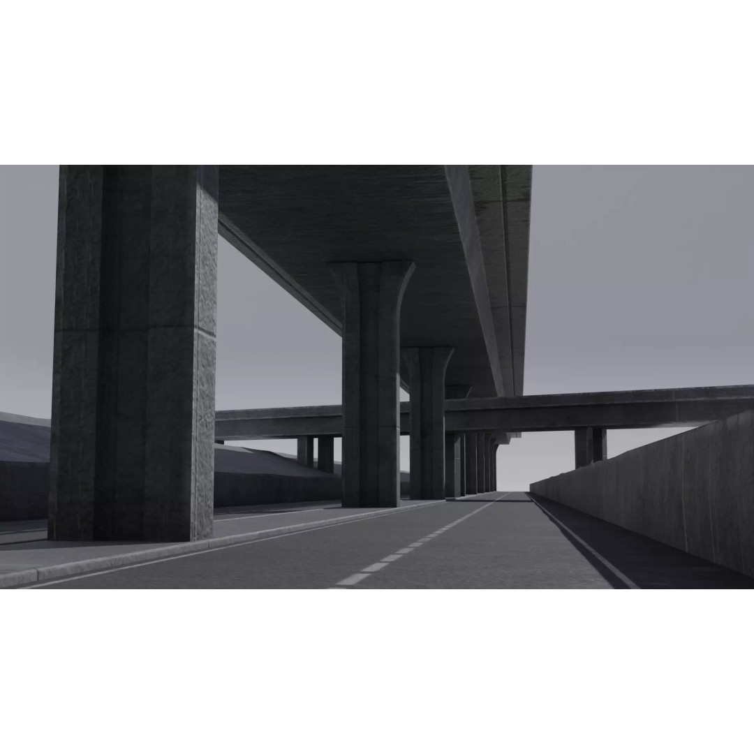 Dystopian Highway Scene 3D Model – Low Poly Environment with PBR Textures - View 2