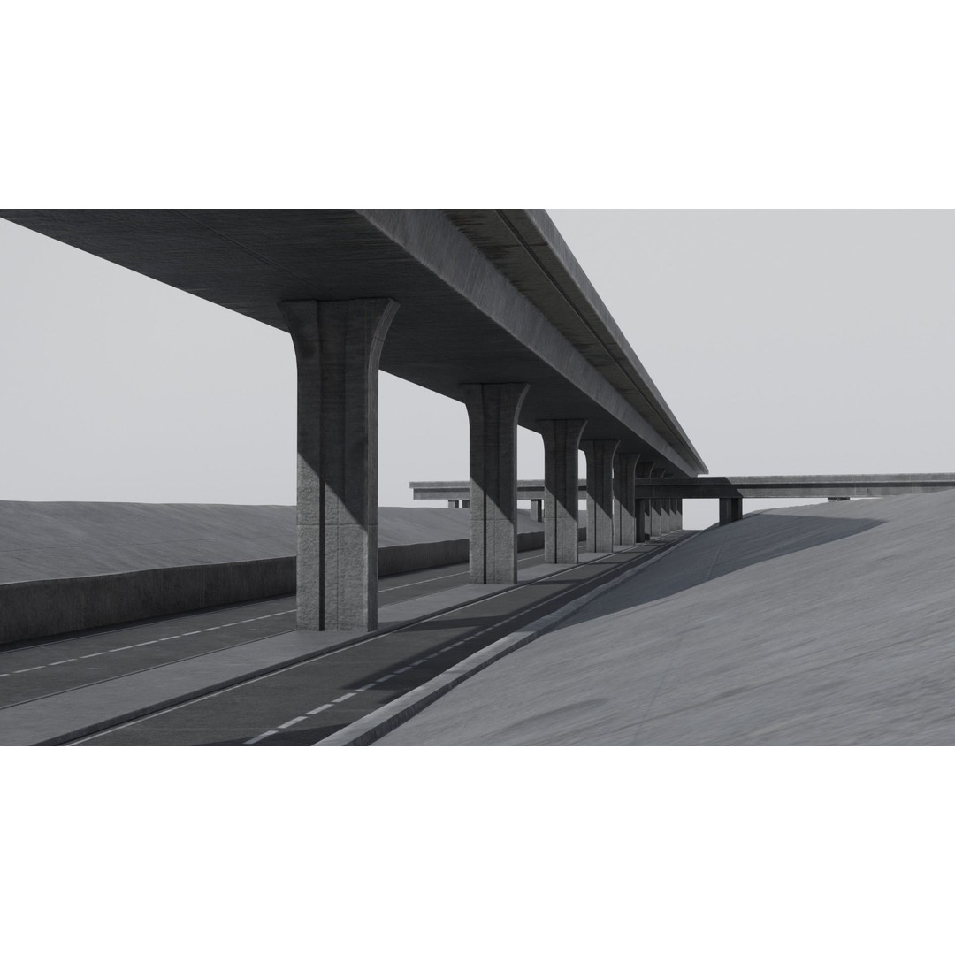 Dystopian Highway Scene 3D Model – Low Poly Environment with PBR Textures - View 9