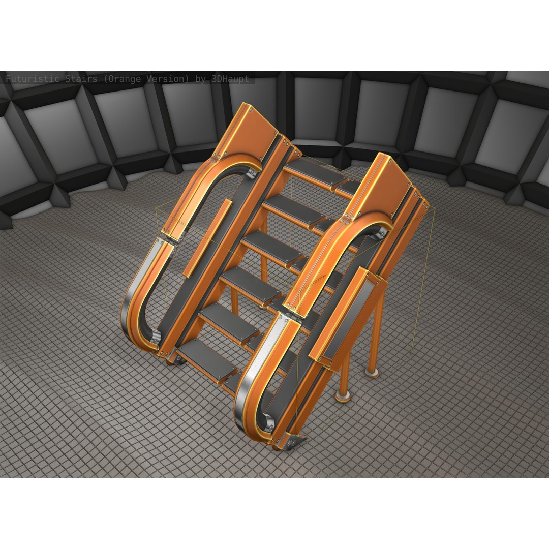 Futuristic Stairs 3D Model – Low Poly Modular Design with PBR Textures