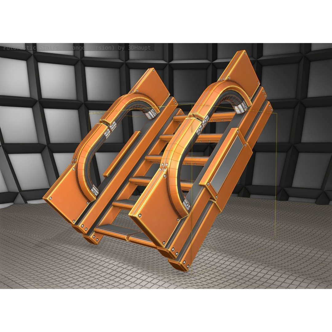 Futuristic Stairs 3D Model – Low Poly Modular Design with PBR Textures - View 10