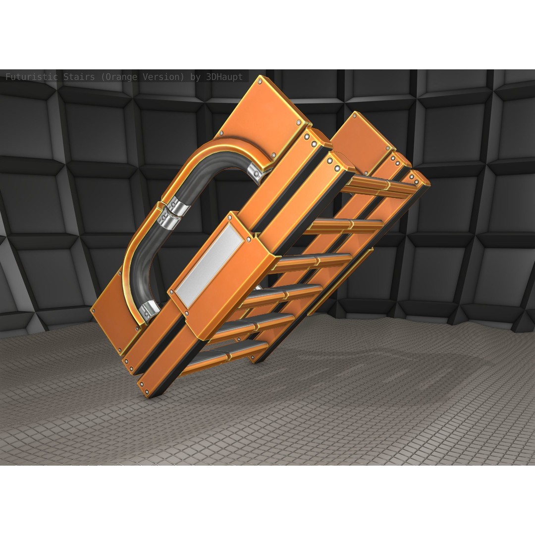 Futuristic Stairs 3D Model – Low Poly Modular Design with PBR Textures - View 11