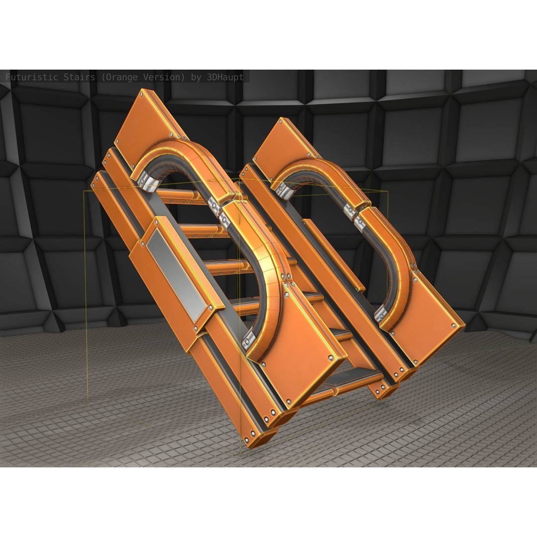 Futuristic Stairs 3D Model – Low Poly Modular Design with PBR Textures - View 14