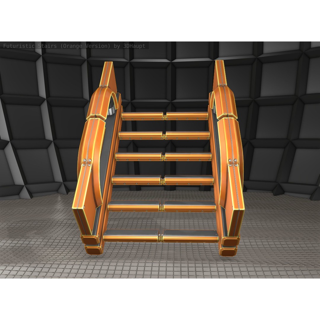 Futuristic Stairs 3D Model – Low Poly Modular Design with PBR Textures - View 15