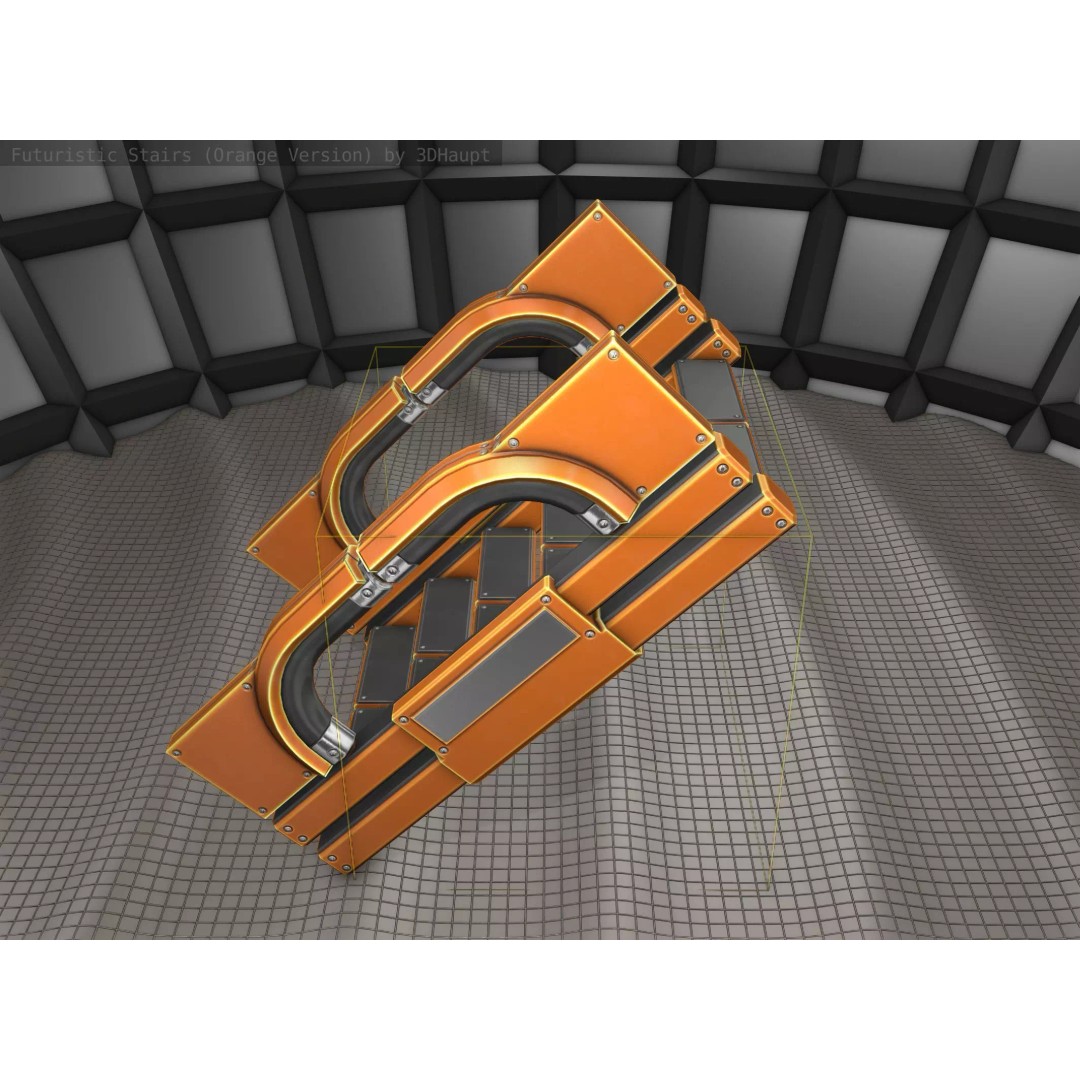 Futuristic Stairs 3D Model – Low Poly Modular Design with PBR Textures - View 2