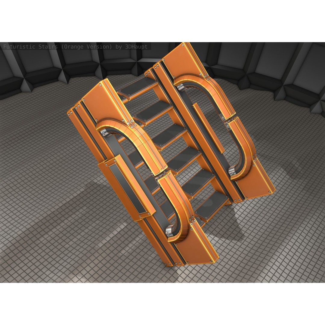 Futuristic Stairs 3D Model – Low Poly Modular Design with PBR Textures - View 21