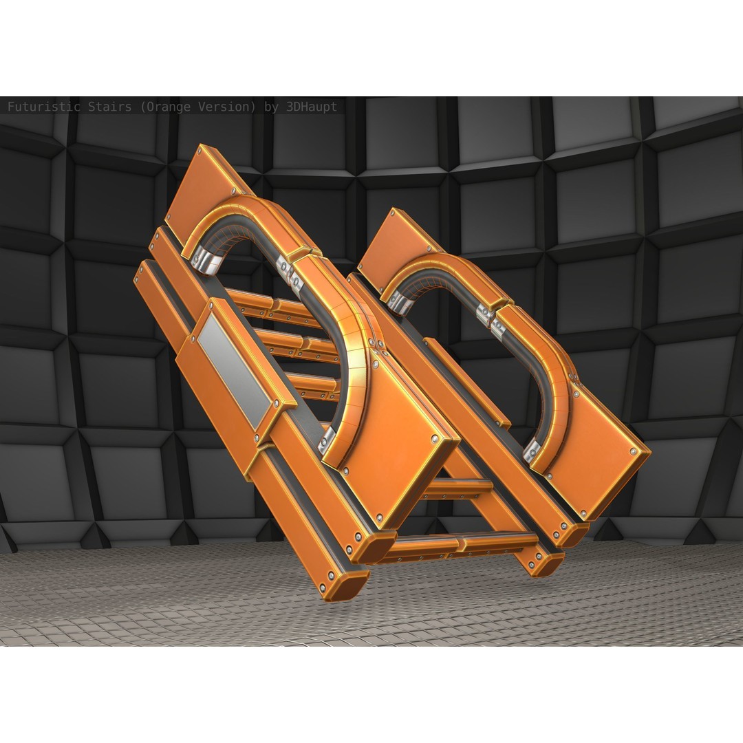 Futuristic Stairs 3D Model – Low Poly Modular Design with PBR Textures - View 23