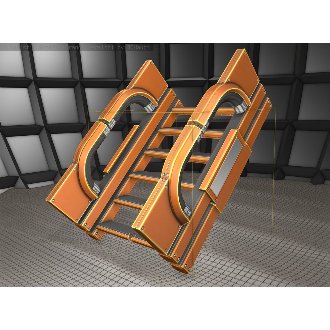 Futuristic Stairs 3D Model – Low Poly Modular Design with PBR Textures - View 24