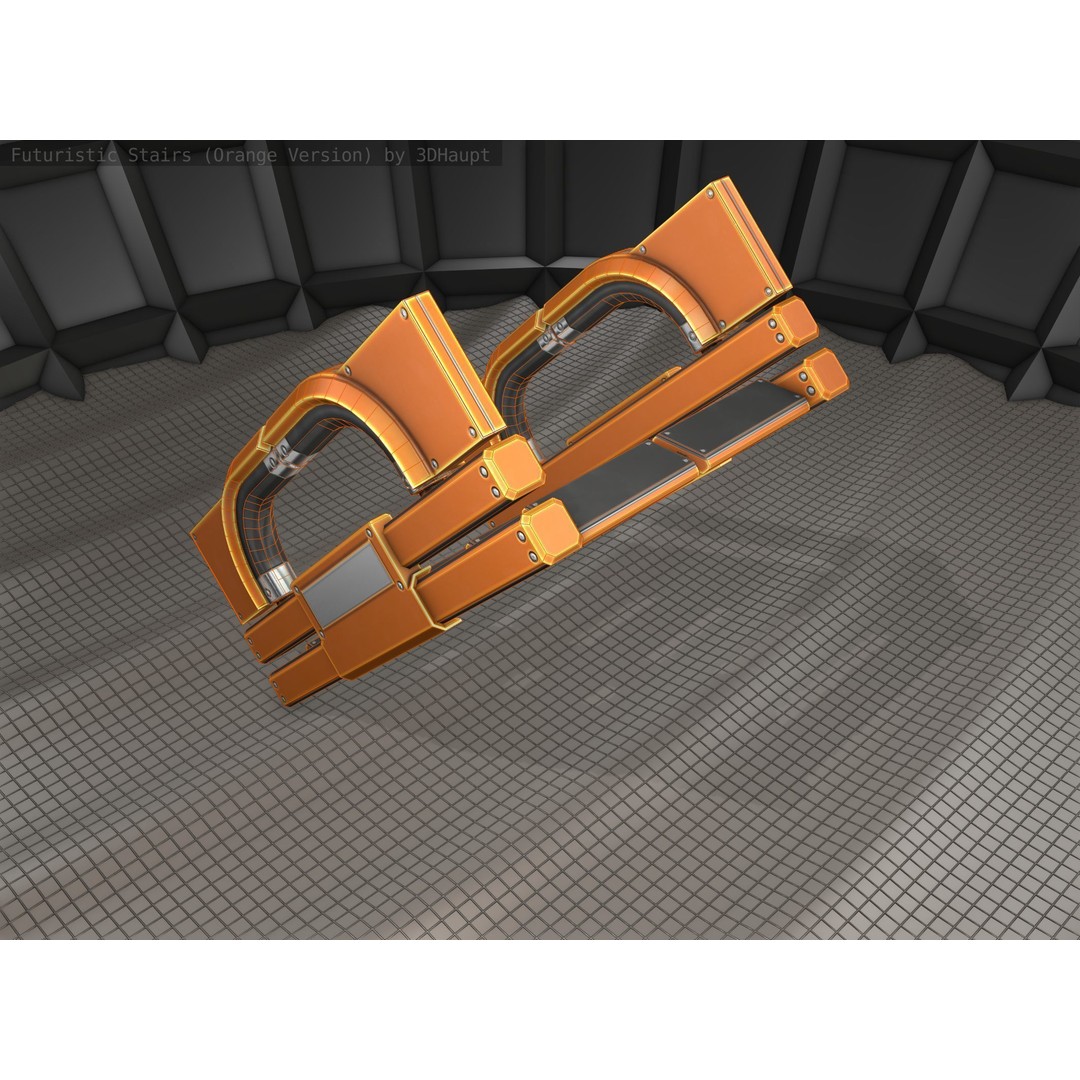 Futuristic Stairs 3D Model – Low Poly Modular Design with PBR Textures - View 3