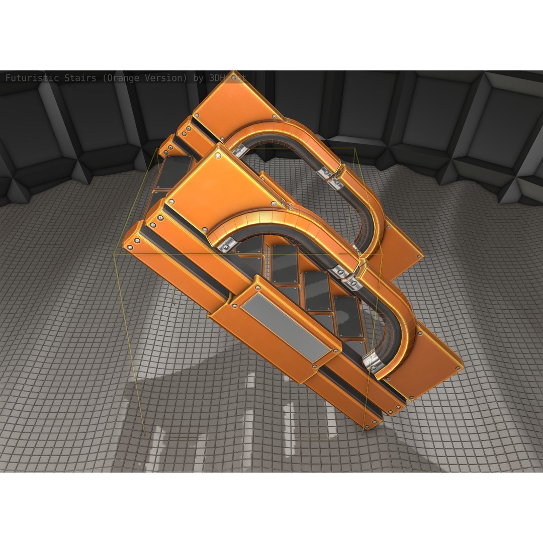 Futuristic Stairs 3D Model – Low Poly Modular Design with PBR Textures - View 6