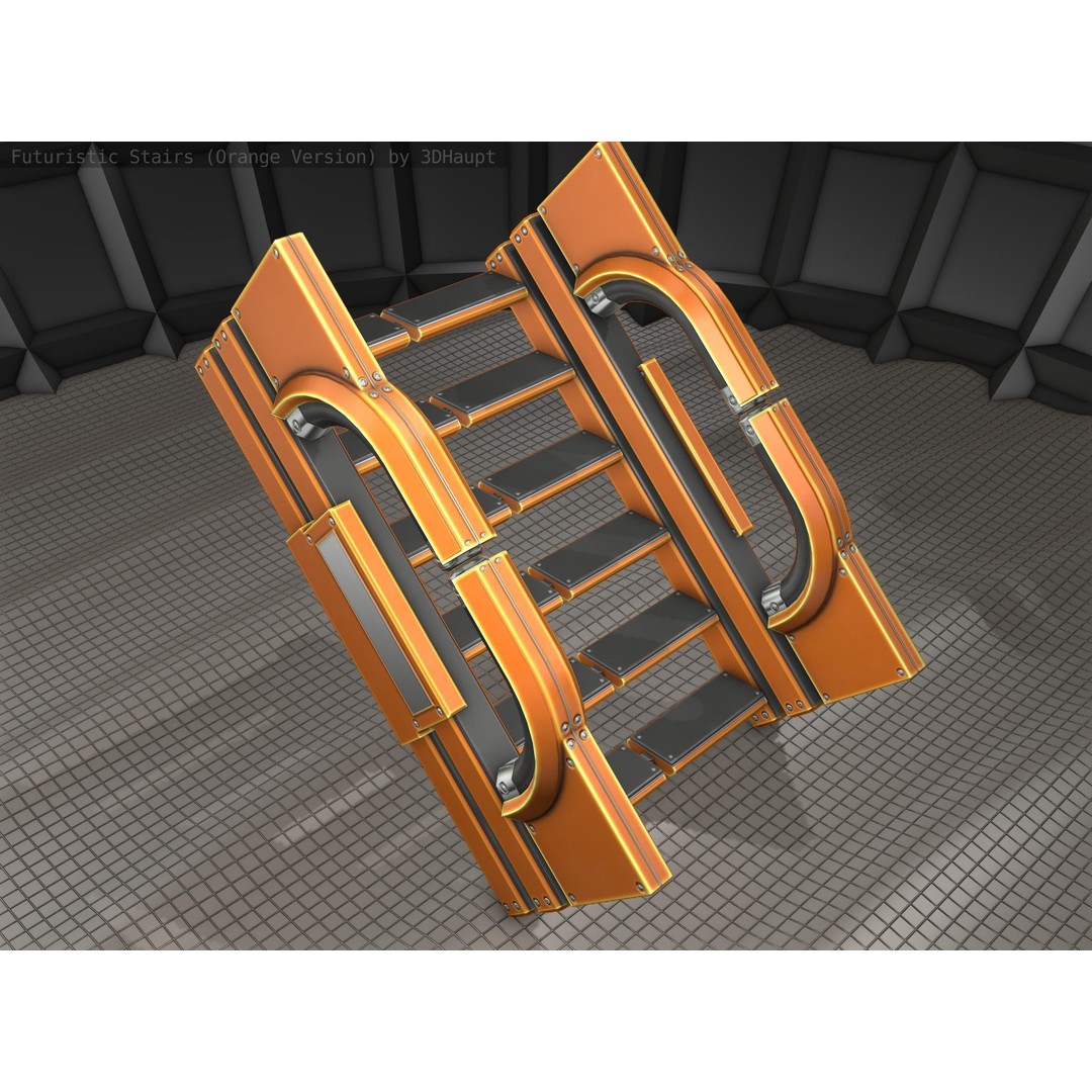 Futuristic Stairs 3D Model – Low Poly Modular Design with PBR Textures - View 7