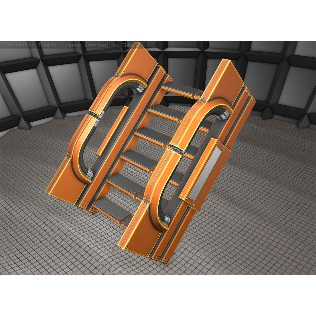Futuristic Stairs 3D Model – Low Poly Modular Design with PBR Textures - View 9