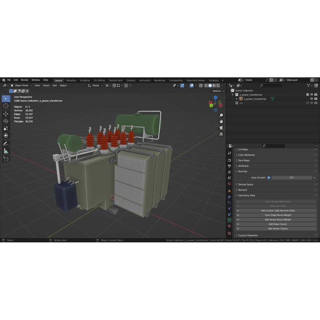 Power Transformer 3D Model – Low Poly Industrial Asset, Blender - View 15