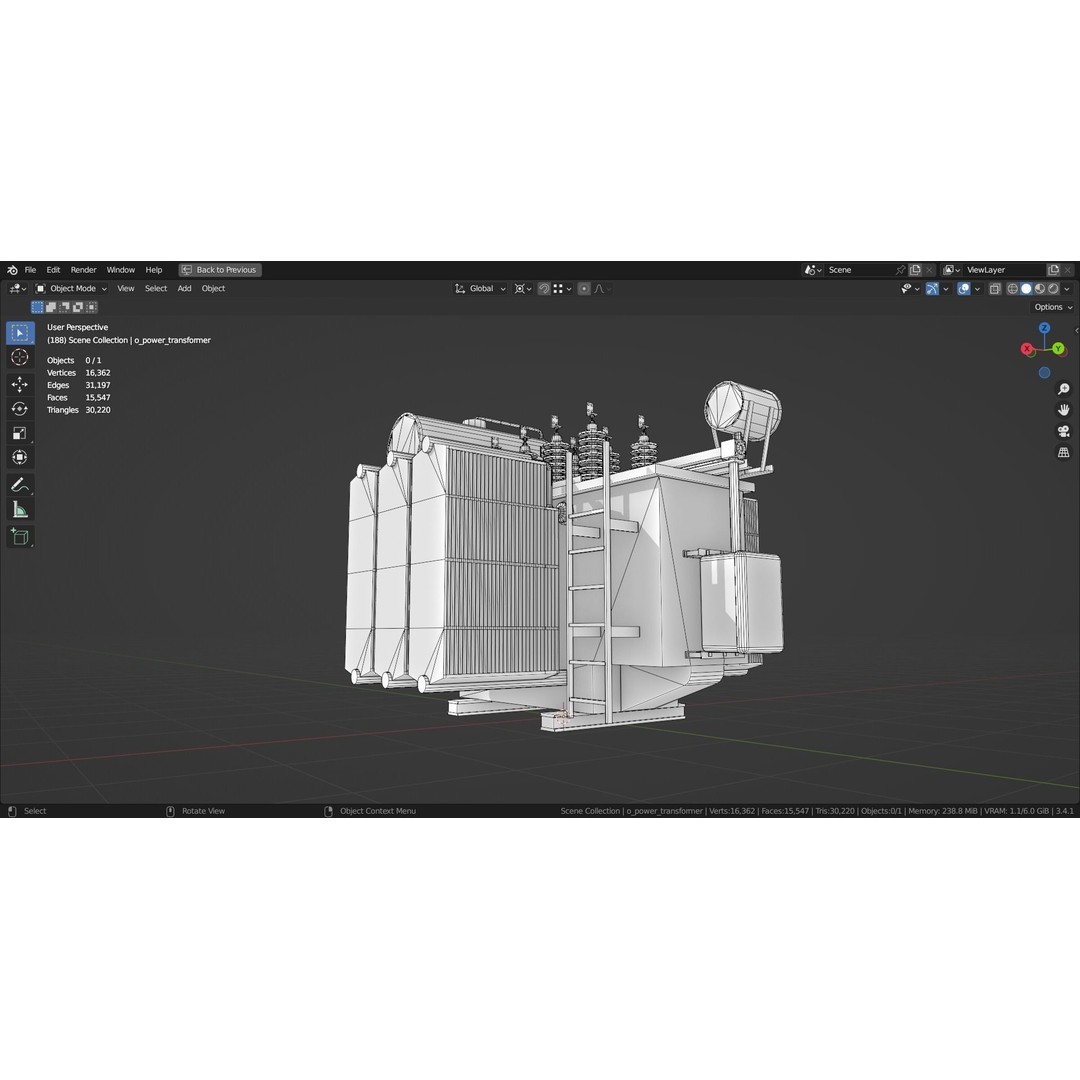 Power Transformer 3D Model – Low Poly Industrial Asset, Blender - View 7