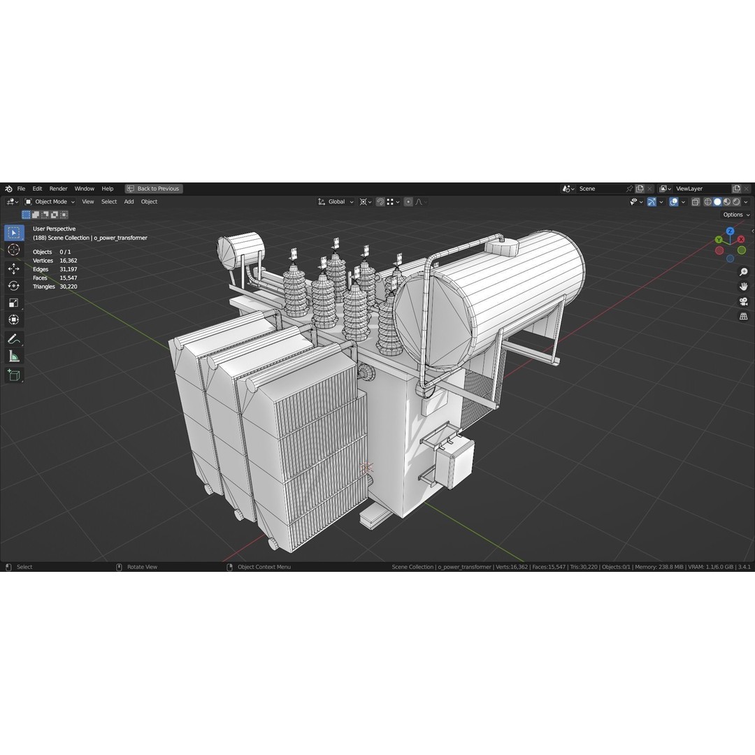 Power Transformer 3D Model – Low Poly Industrial Asset, Blender - View 8