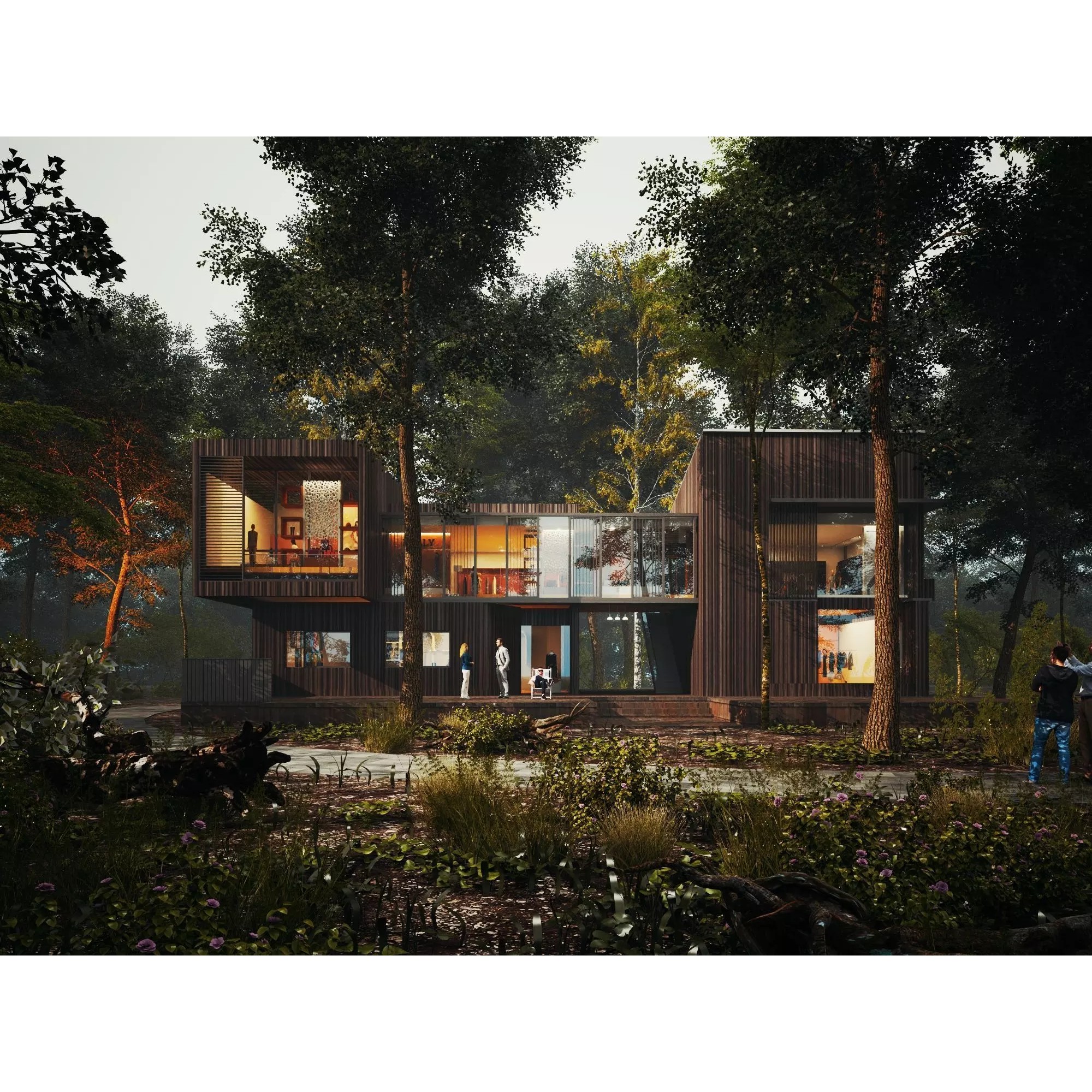 Modern Forest House - Low-Poly Game-Ready 3D Model - View 3