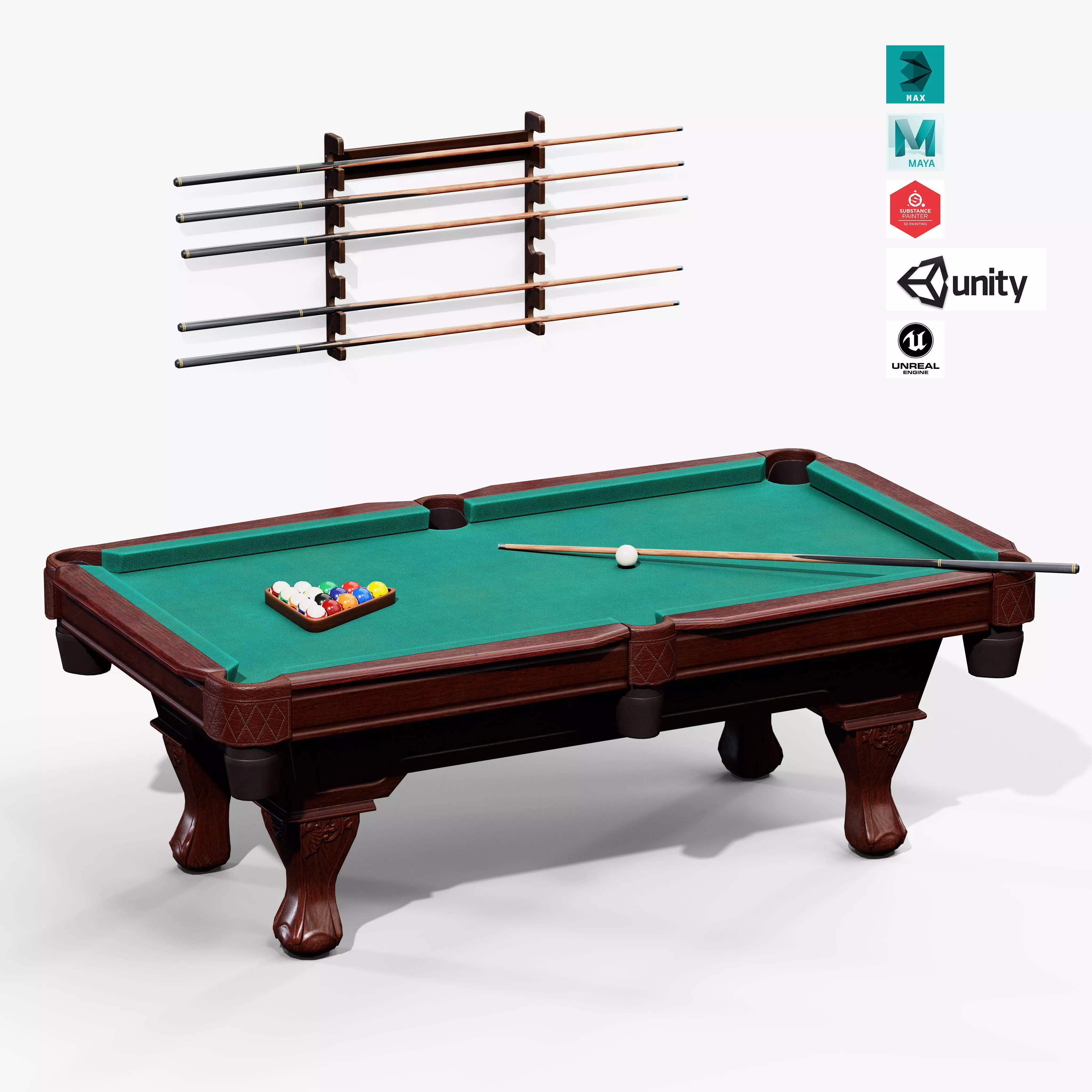 Pool Table - Low-Poly Game-Ready 3D Model - View 2