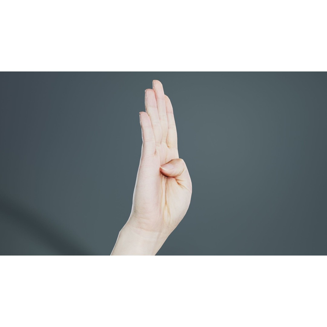 Finger Alphabet B 3D Model – Low Poly Hand Gesture, FBX, Blender - View 3