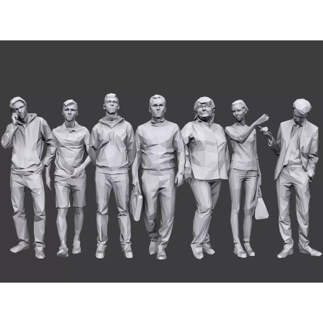 Casual Character 3D Model – Low Poly Stylized Figures for Archviz - View 2