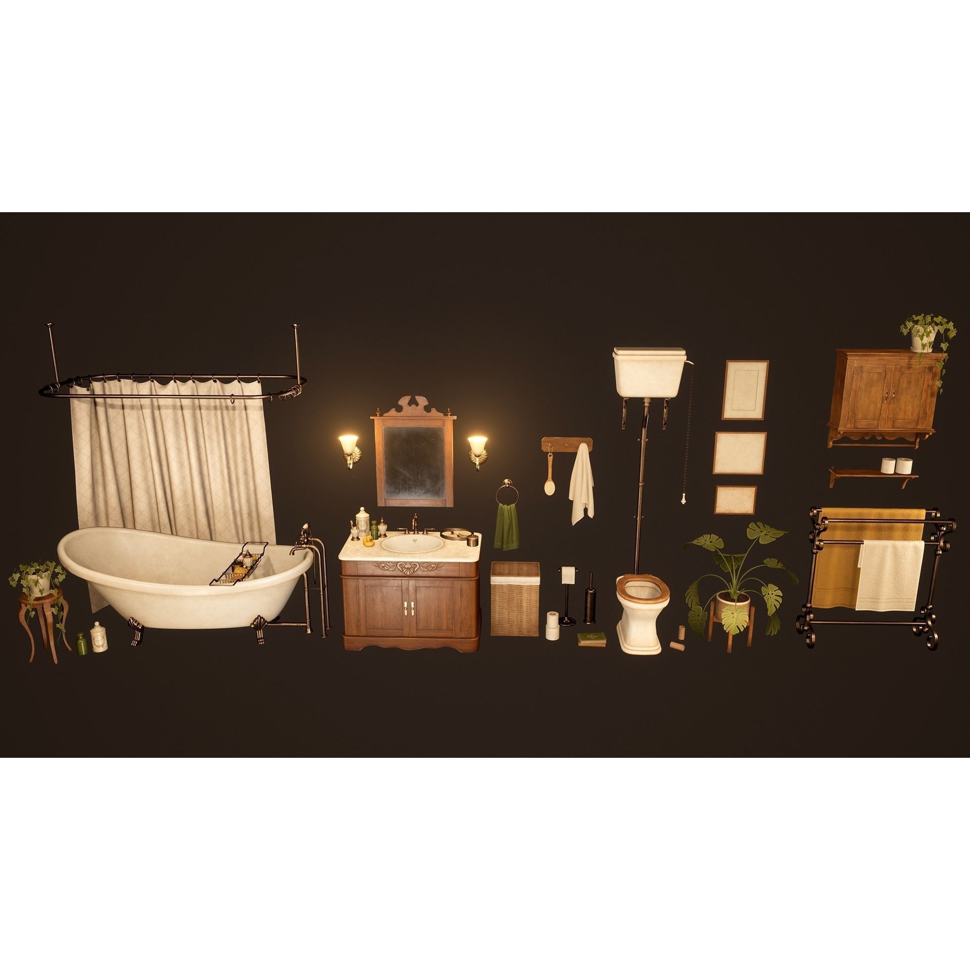 Victorian Bathroom Props Pack - Low-Poly Game-Ready 3D Model - View 26