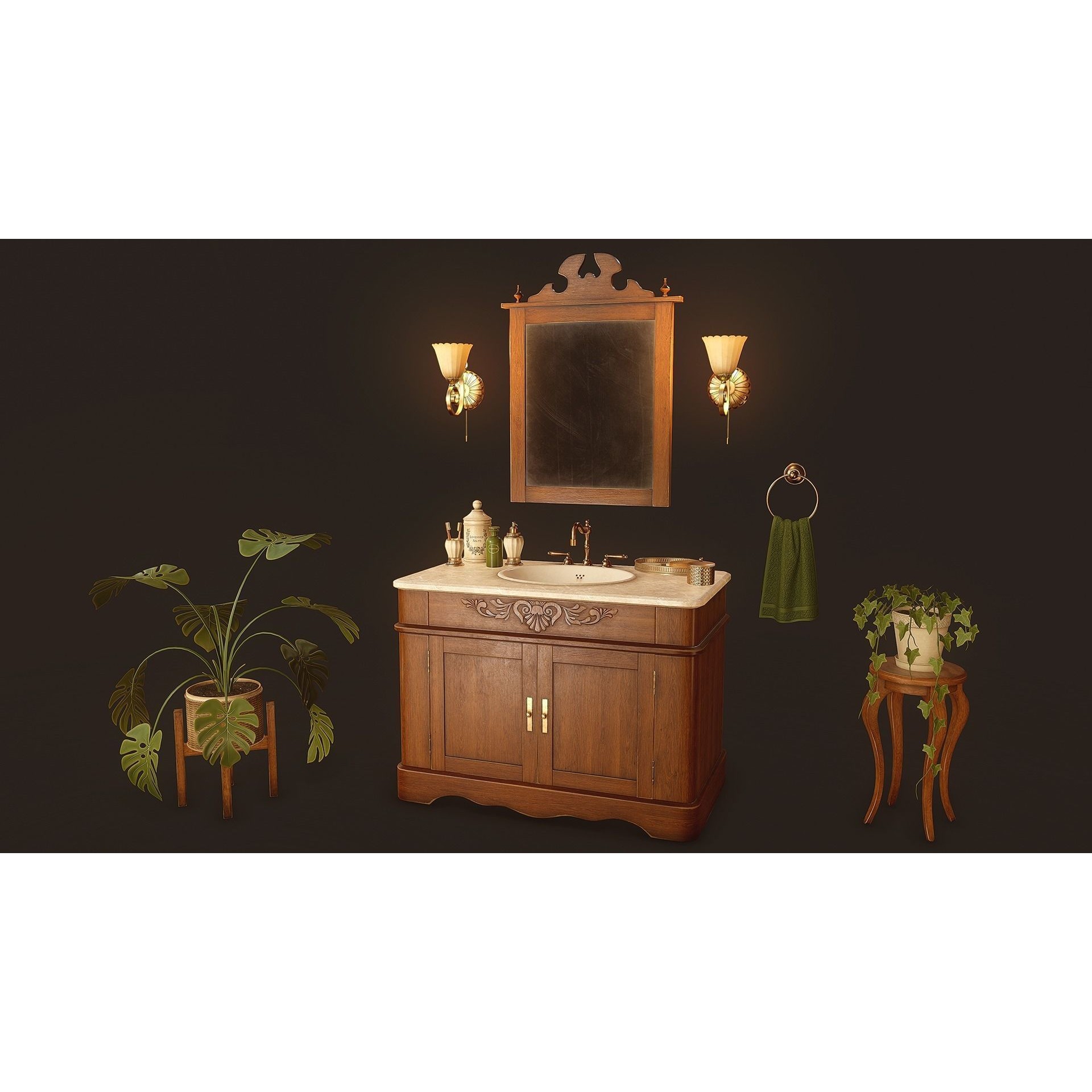 Victorian Bathroom Props Pack - Low-Poly Game-Ready 3D Model - View 3