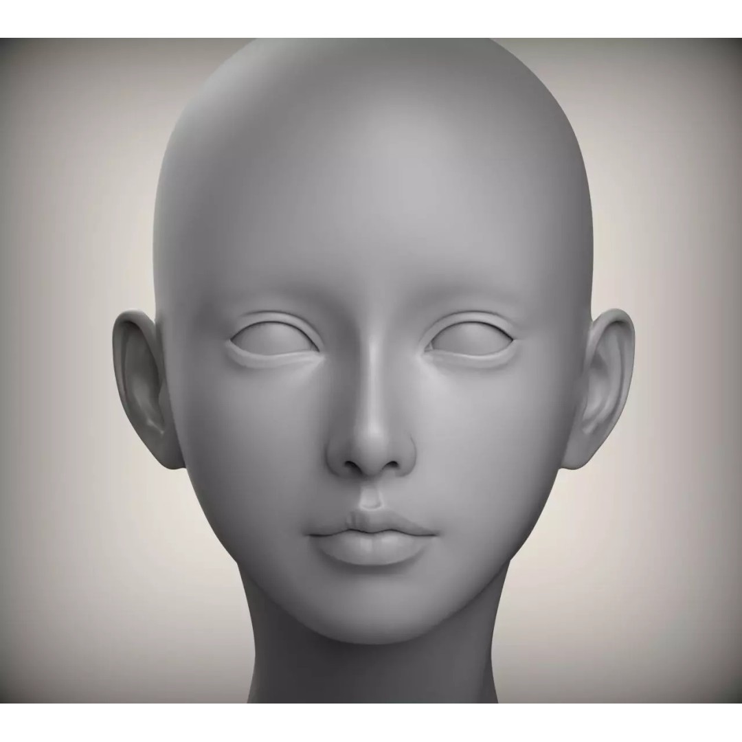 Female Head 3D Model – Advanced Low-Poly Rigged Geometry, STL - View 2