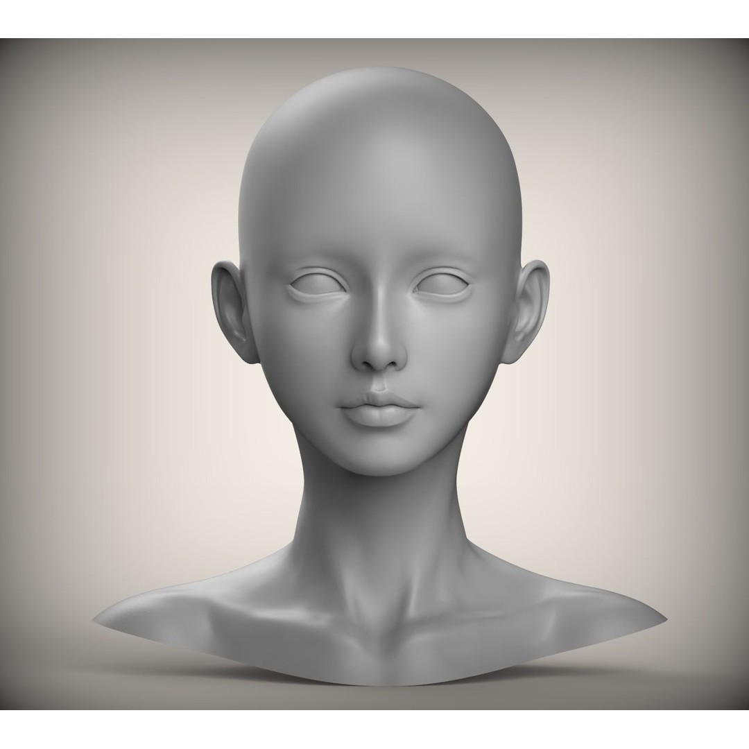 Female Head 3D Model – Advanced Low-Poly Rigged Geometry, STL - View 3