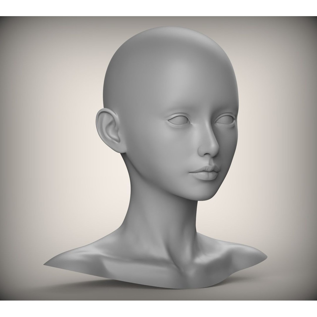 Female Head 3D Model – Advanced Low-Poly Rigged Geometry, STL - View 4