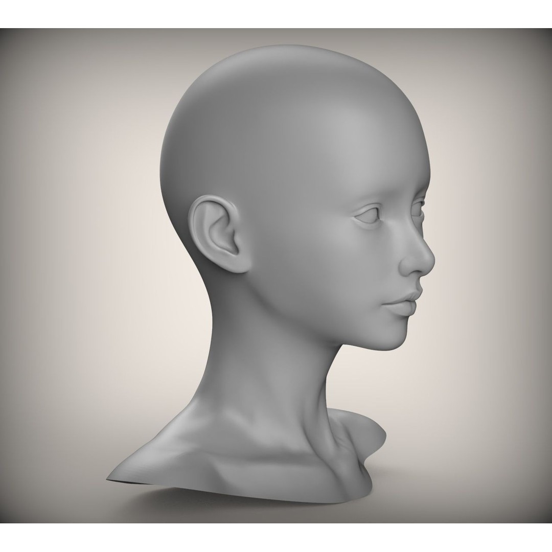 Female Head 3D Model – Advanced Low-Poly Rigged Geometry, STL - View 5